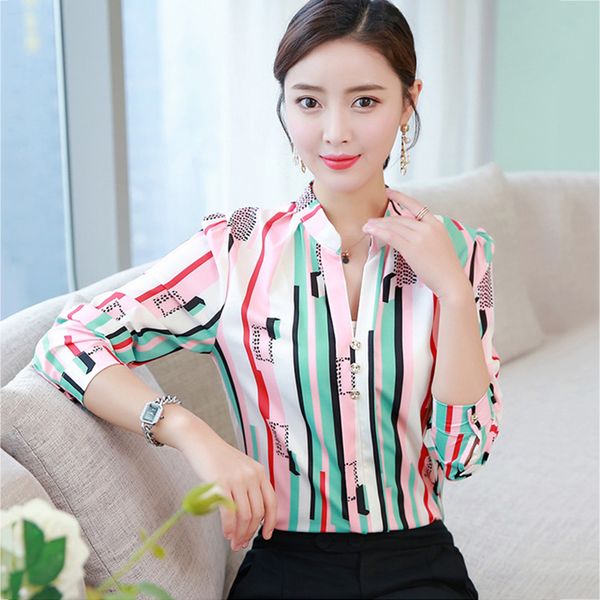 

spring fashion stripe blouses womens and blouse 2019 summer office lady women long sleeve blouse women ladies shirts lu698, White