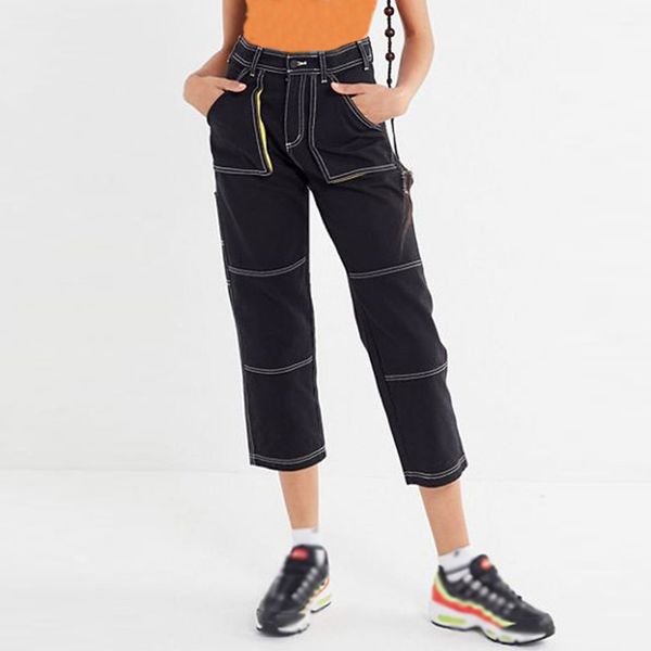 

2019 fashion loose jeans women pocket jeans denim female mid waist spliced straight pants drop shopping jean femme wd5, Blue