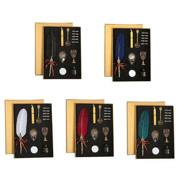 

antique quill feather dip pen writing ink set stationery gift box fountain pen