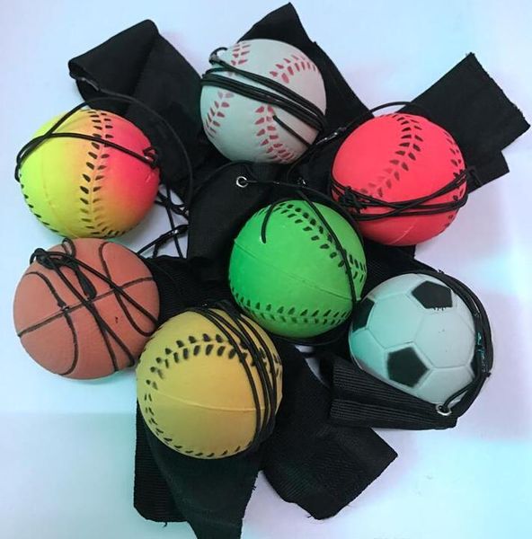 

wholesale- 2019 random 5 style fun toys bouncy fluorescent rubber ball wrist band ball board game funny elastic ball training antistress 300