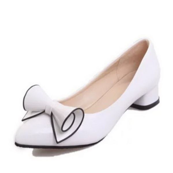 

ladies low heel shoes spring leather pointed toe woman high red bow slip on dress shoes ladies boat shoes, Black