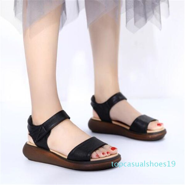 

2020 new summer fashion sandals woman genuine leather sandals comfort non-slip wedge light convenient casual t19, Black