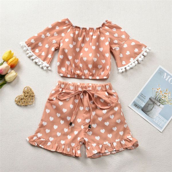 

мода новой летних детей девочка одежда кисточка -плечий tops + шорты брюки 2pcs дети детей костюмы костюм, White