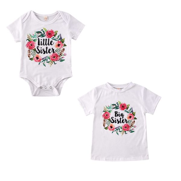 

infant baby girl big/little sister tee shirt short sleeve letter print bodysuit outfits set clothes, Blue