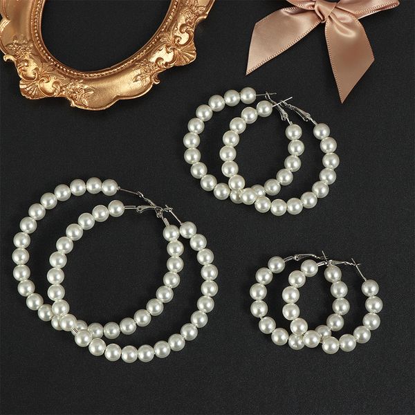 

mix sizes 1pair small/big elegant white pearls hoop earrings women oversize pearl circle ear rings earrings fashion jewelry, Golden;silver