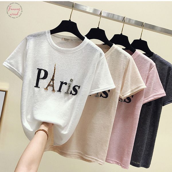 

chemise femme diamonds t shirts women 2019 summer korean style o neck short sleeve t shirt woman funny letter tees harajuku, White