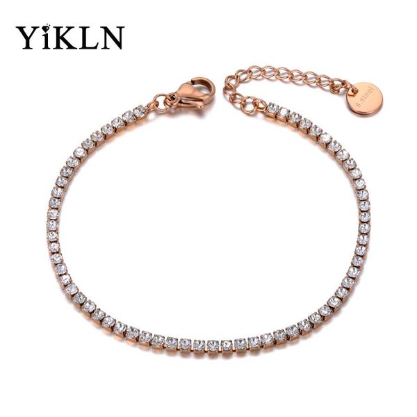 

yikln sparkling cz crystal charm bracelets bangles for women girls stainless steel link chain bohemia beach bracelet yb19108, Black