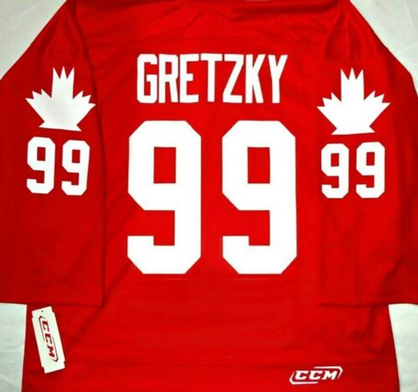 

custom jersey #99 wayne gretzky #8 larry murphy 1987 team canada cup red ccm hockey jersey stitched any name your number customized, Black;red