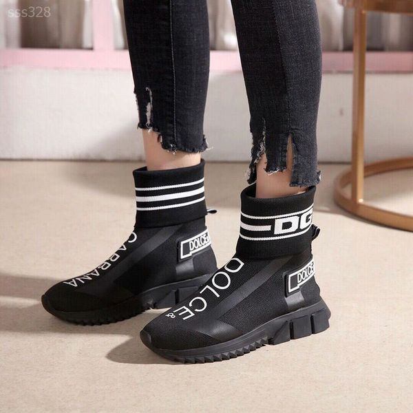 

2020 new british wind trainers knit sock shoe luxury leisure mens womens sneakers high casual shoes with box factory direct sales, Black