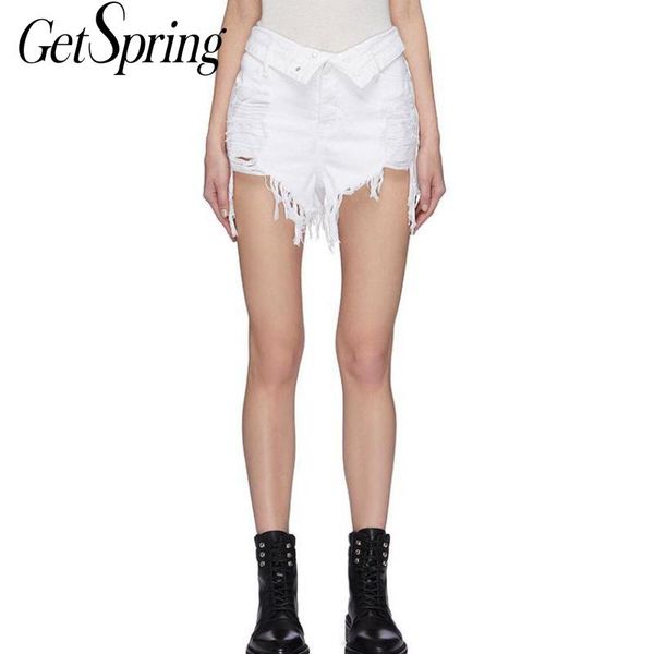 

getspring women shorts hole tassel jean shorts women summer black white casual high waist denim 2020 fashion, White;black