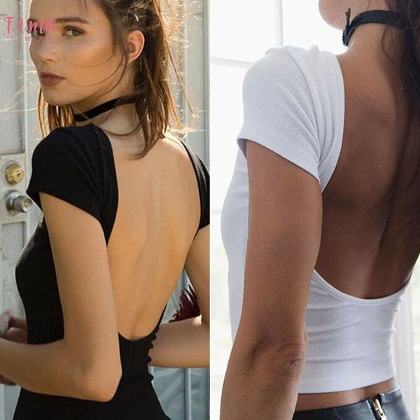 

для женщин ladies вскользь твердая backless коротким рукавом топ футболка жилет вокруг шеи stretch обычная перевозка груза падения, White