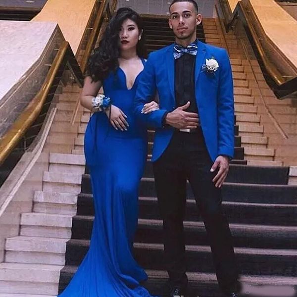 

royal blue men's formal tuxedos notched lapel one button slim fit prom suit sets custom made men's jacket and pants, Black;gray