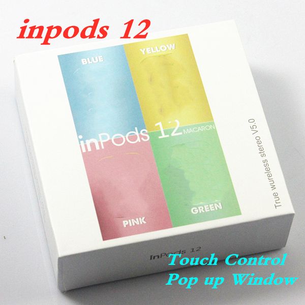 

30pcs macaron inpods 12 tws wireless earphone bluetooth v5.0 with pop up window touch control colors headset for iphone x samsung s10