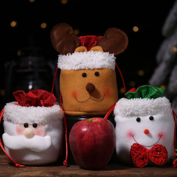 

christmas apple packing bag drawstring candy gift bags holiday party christmas tree decorations elk/snowman/santa claus pattern