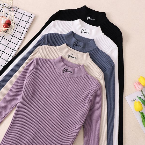 

thick sweater turtleneck warm women autumn winter pullover high elasticity knitted jumper long sleeves femme sweater, White;black