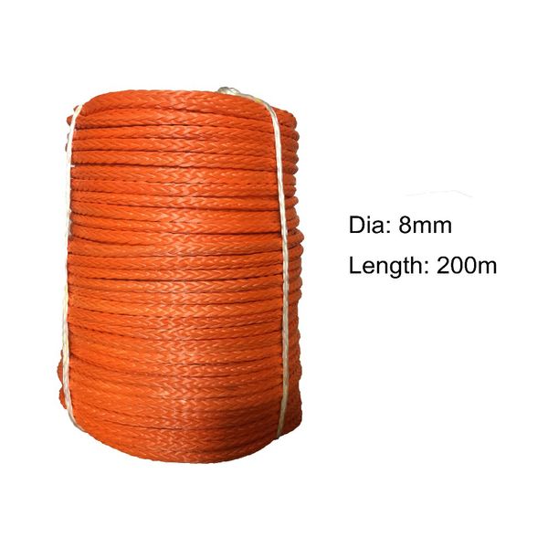 

8mm * 200m synthetic winch line uhmwpe fiber rope for 4wd 4x4 atv utv boat recovery offroad