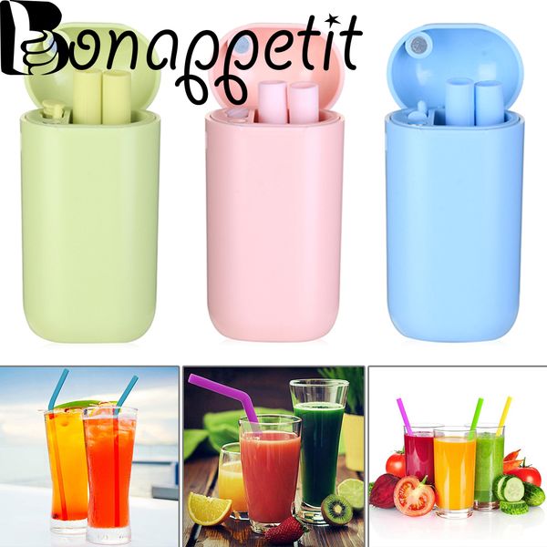 

1pc portable outdoor travel drinking straws reusable silicone collapsible straw kitchen & dining drinking straw with case