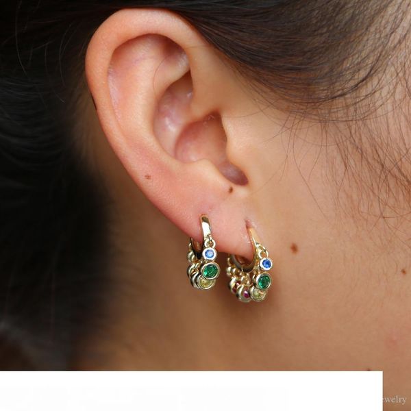 

2018 fashion gold plated earring for women girl gift with rainbow colorful cz drop charm round dots geometric elegance adorable earring, Silver