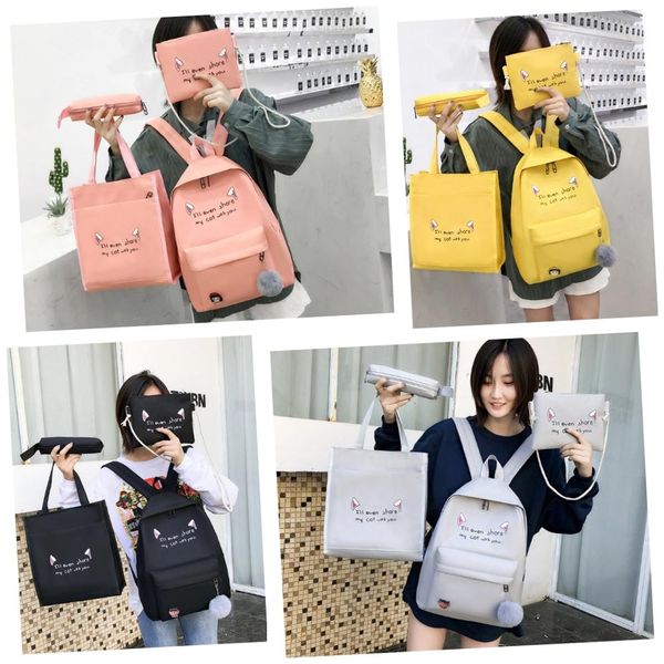 

teen girls fashion casual 4pcs/set female canvas composite bags women travel backpacks school shopping shoulder packs clutch