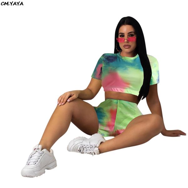 

2019 new women summer tie dye galaxy print o-neck short sleeve short tee shorts suit two piece set sporty tracksuit glpn6192, White