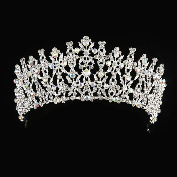 

kmvexo crystal ab color rhinestone large queen princess flowers bridal tiaras and crowns wedding hair accessories gift wholesale, Golden;white