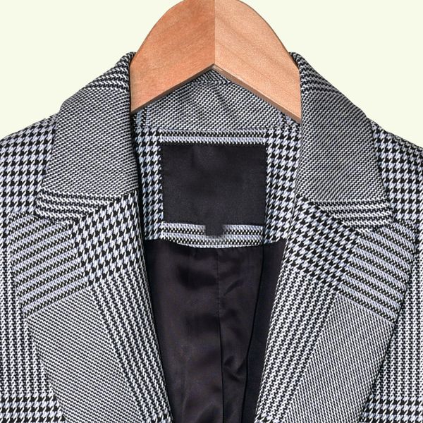 

vintage blazer plaid v neck single breasted pattern coat, White;black