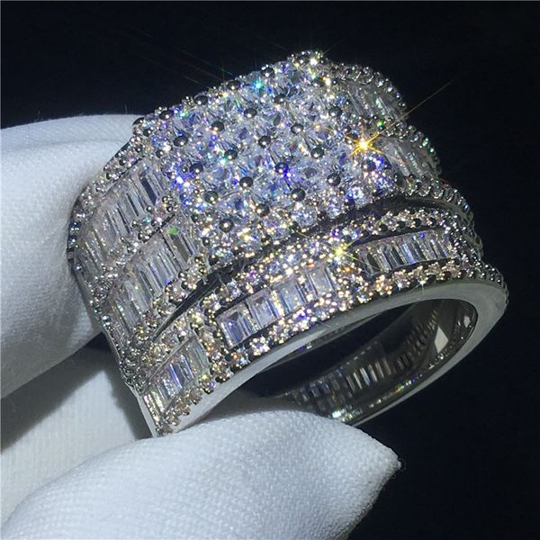 2018 Atemberaubende Brautring-Sets aus 925er-Sterlingsilber mit Diamanten im Princess-Schliff, Verlobungsring, Ehering für Frauen, Fingerschmuck