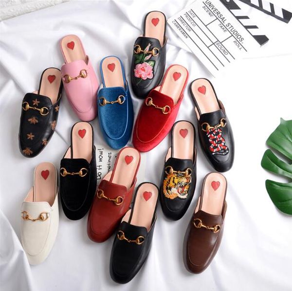 

33-43 luxury leather loafers muller slipper shoes with buckle fashion women princetown slippers ladies casual mules flats new, Black
