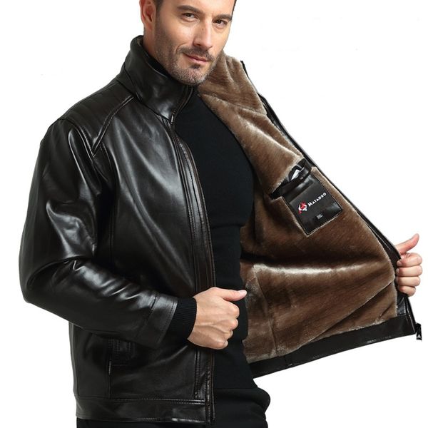 

2018 autumn and winter fur pu leather jacket men's jacket wholesale middle-aged plus velvet leather men's, Black