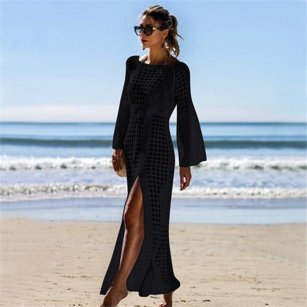 

Women Long Cover-ups Hollow Out Split Up Bikini Cover Ups Beach Boho Long Dresses Rush Guards