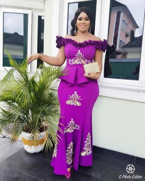 

2019 aso ebi mermaid evening dresses nigeria with 3d lace appliques off the shoulder saudi ruched stunning plus size celebrity prom dresses, Black;red