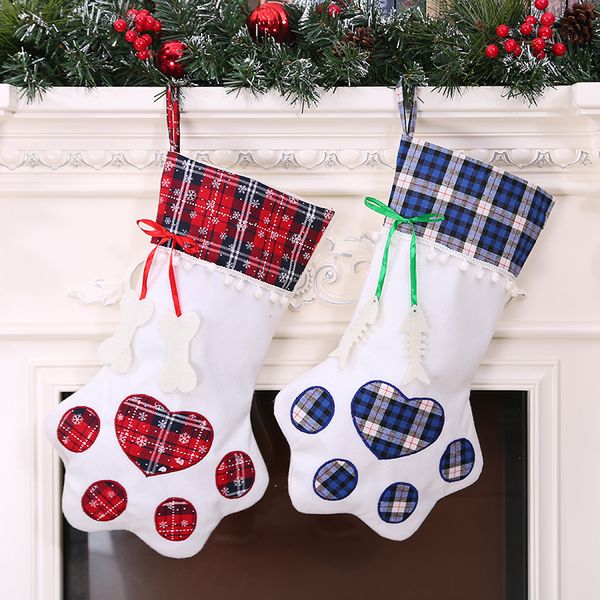 

плед рождественские подарочные пакеты pet dog cat paw stocking носки xmas tree висячие украшения новый год подарок рождество чулки