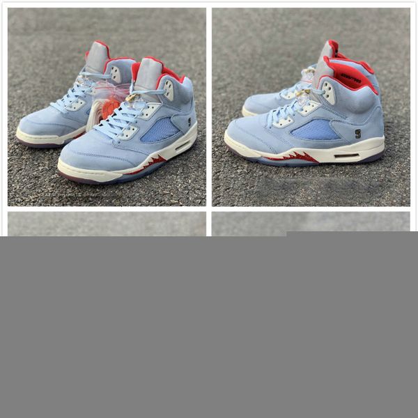 

new 5s x trophy room ice blue michigan mens basketball shoes fashion sports shoe trending designer sneakers with stock x tag