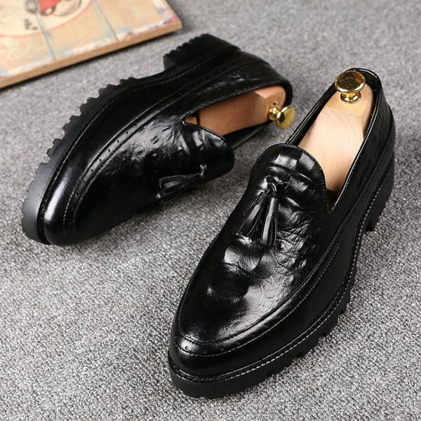 

male leather shoes men tassel loafers italian dress shoes casual loafer for men slip-on wedding party a53-45, Black