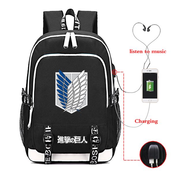 

boys girls anime attack on titan school backpack lapbackpack fashion usb charging book bag school bag
