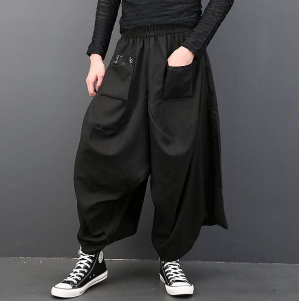 

men's pants 2021 men clothing hair stylist hip hop street fashion casual harem wide leg plus size singer costumes, Black