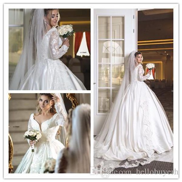 

2019 lace ball gown wedding dresses bridal gowns bling long train wedding gowns princess dubai sale with veil, White