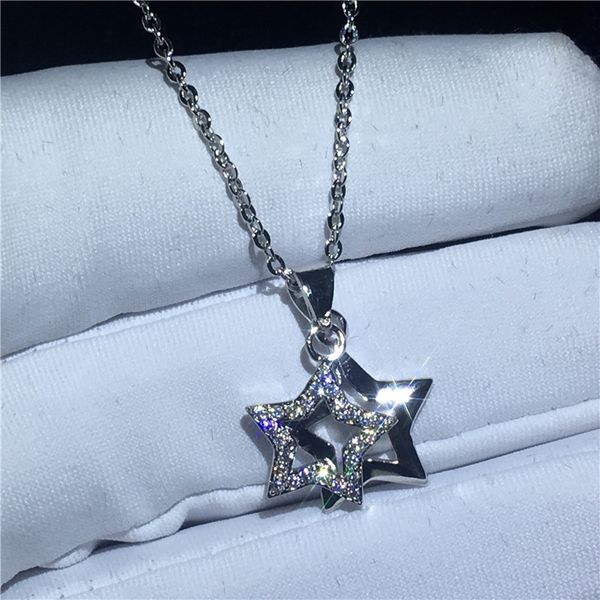 Ciondolo Vecalon a forma di stella Ciondolo in argento sterling 925 con diamanti con diamanti con collana per regalo di gioielli da sposa da donna