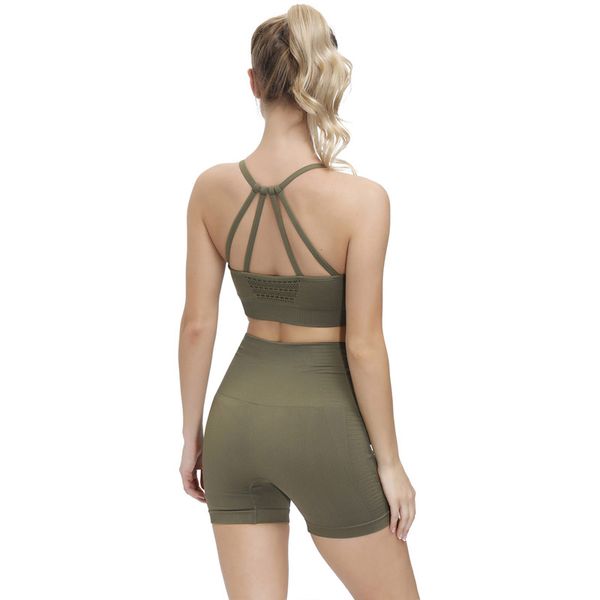 

yoga outfits summer energy seamless set women fitness clothing sportswear woman gym shorts+padded strappy sports bra 2 pcs suits, White;red