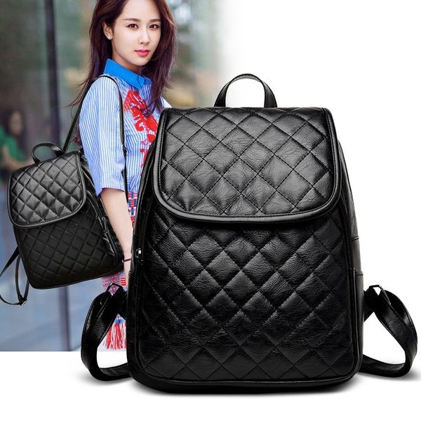 

2020 spring and summer new casual ladies backpack embroidered rhombus backpack ladies