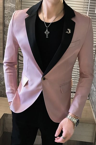 

2019 new men's slim groom wedding dress nightclub dance korean version of the handsome stitching host suit men's tide, White;black