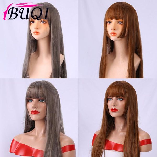

buqi 2020 synthetic fiber heat resistant daily false hair long straight synthetic wig, Black