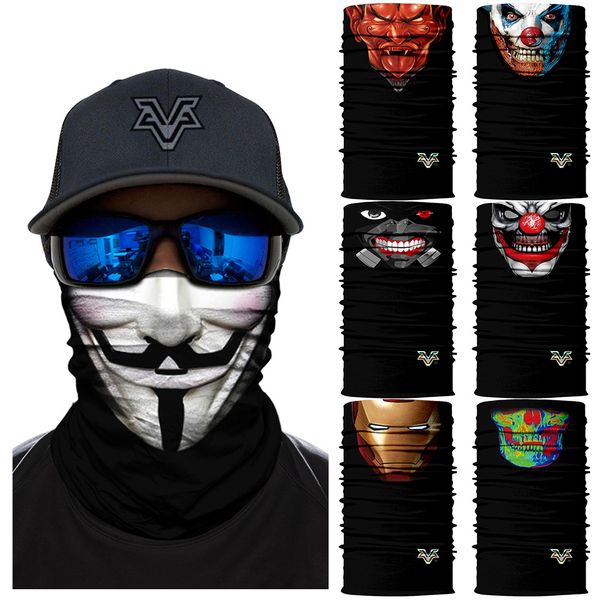 

v for vendetta stylish joker skull headband scarf face mask headwear seamless bandanas anime neck gaiter cycling warmer hood, Black