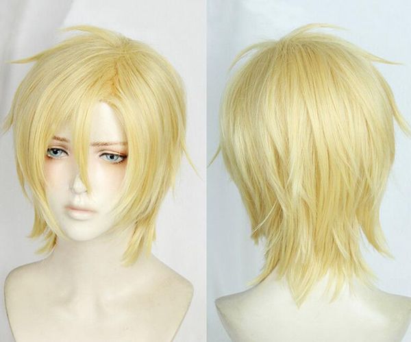

fish ash lynx short milk golden blonde 3/7 styled cosplay hair wig, Black