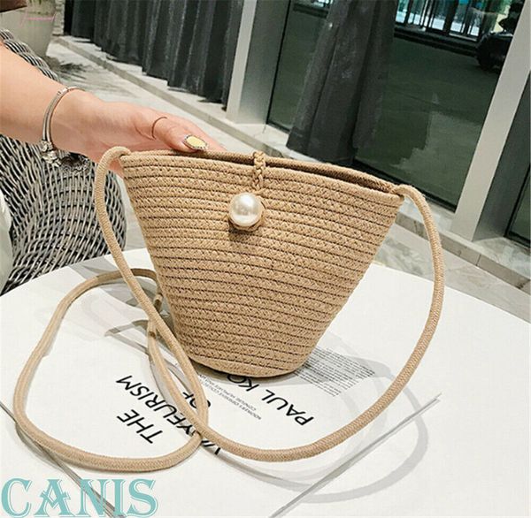 

new rattan hand woven womens straw bag bohemian pearl beach bag casual fashion shoulder bag