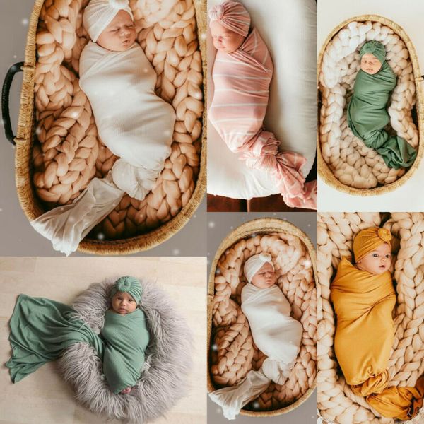 

2pc newborn baby boy cocoon swaddle blanket sleeping swaddle muslin wrap hat set baby warm receiving blankets