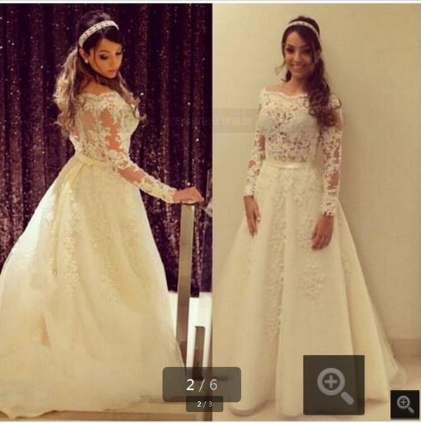 

2019 robe de soiree white lace appliques long sleeve wedding dress off the shoulder long sleeve beaded sequins wedding gowns selling