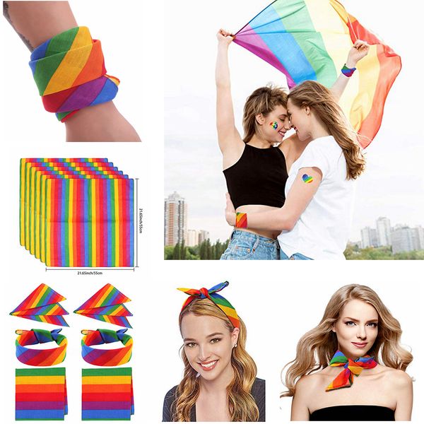 

rainbow bandana stripe gradient scarf headband hip hop printed cotton bandana lgbt party celebration supplies 22*22 inch 55cm ffa3281, Blue;gray