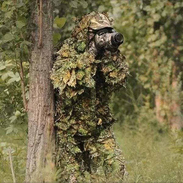 

hunting ghillie suit 3d camo bionic leaf camouflage jungle woodland birdwatching poncho manteau hunting clothing durable
