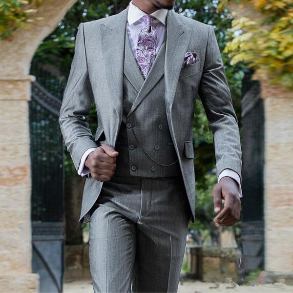 

handsome groomsmen wool blend groom tuxedos mens wedding dress man jacket blazer prom dinner 3 piece suit(jacket+pants+tie+vest) aa129, Black;gray